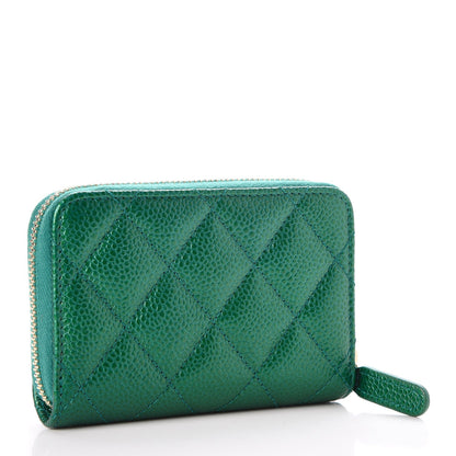 Chanel Metallic Caviar Quilted Zip Coin Purse Green 3 of 8