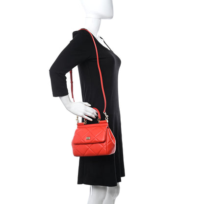 Dolce & Gabbana Calfskin Quilted Small Miss Sicily Satchel Red 2 of 9