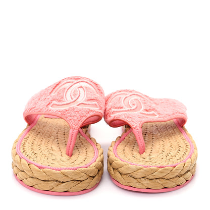 Chanel Terry Cloth Raffia CC Logo Thong Sandals 39 Pink 2 of 11