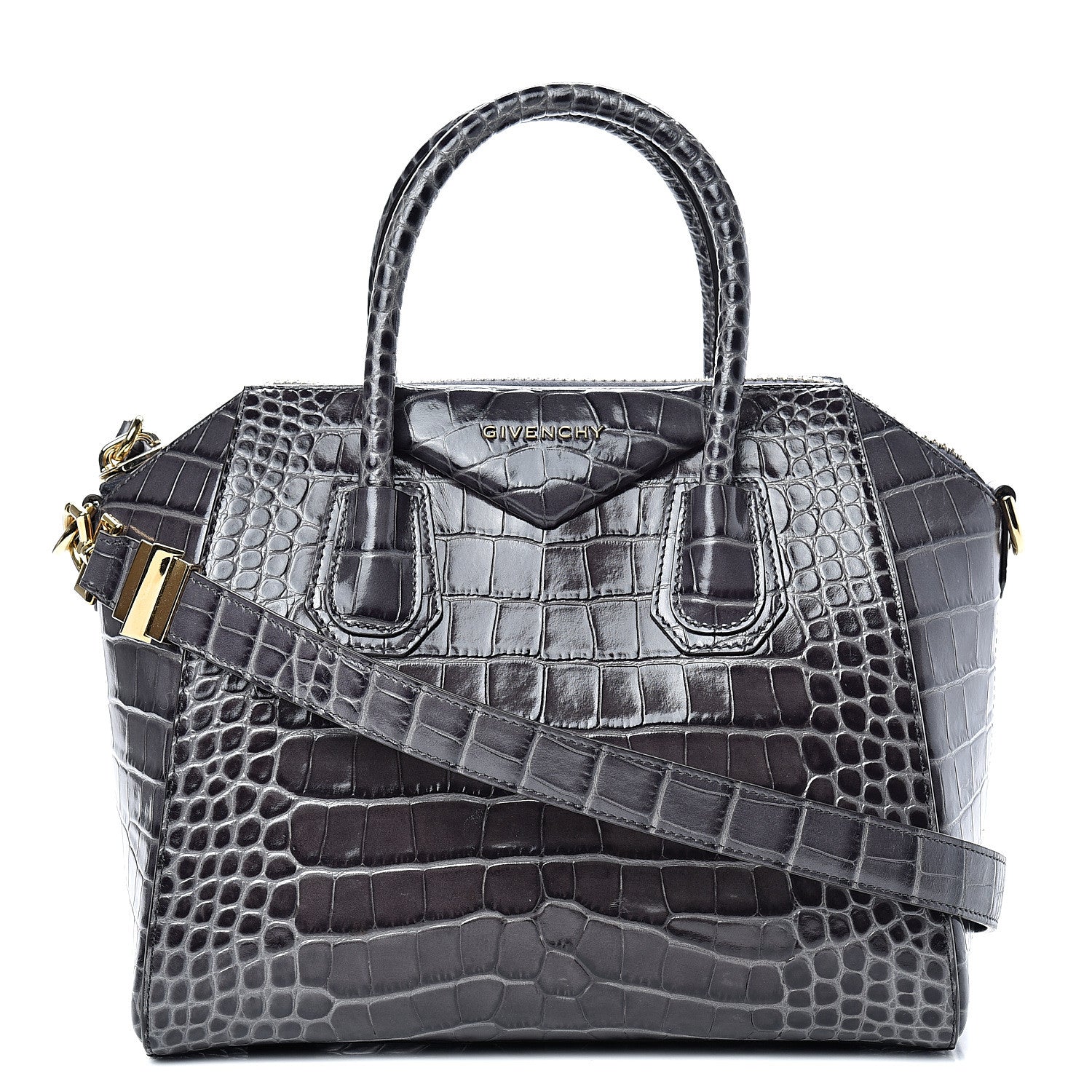 Givenchy Calfskin Crocodile Embossed Small Antigona Storm Grey 1 of 10