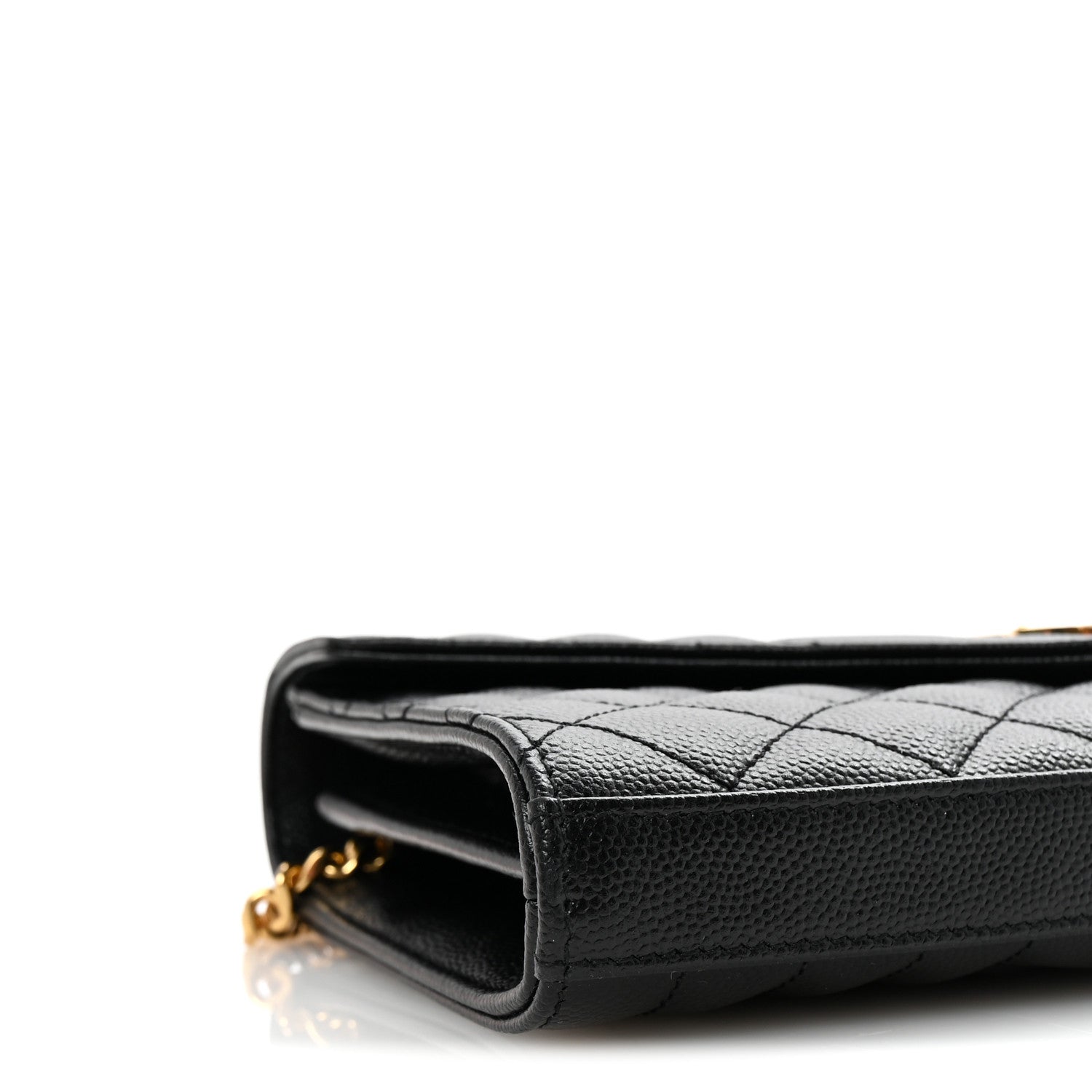 Saint Laurent Grain De Poudre Mixed Matelasse Triquilt Monogram Chain Wallet Black 8 of 9