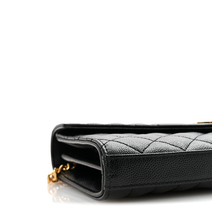 Saint Laurent Grain De Poudre Mixed Matelasse Triquilt Monogram Chain Wallet Black 8 of 9