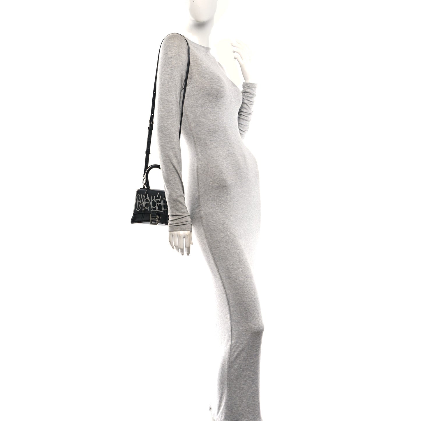Box Calfskin Graffiti Logo Hourglass Top Handle Bag XS Black Silver