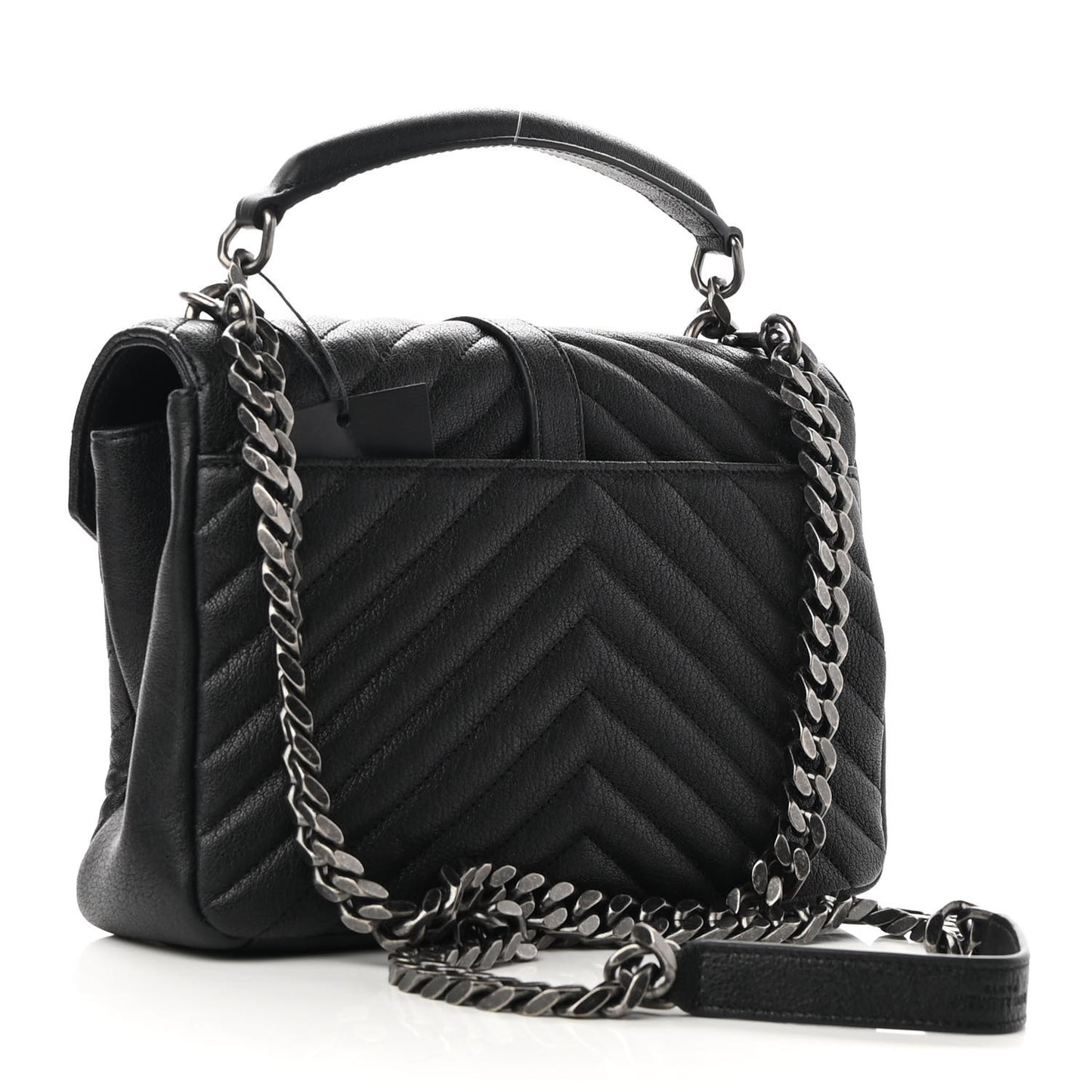 Sheepskin Matelasse Chevron Monogram Medium College Bag Black
