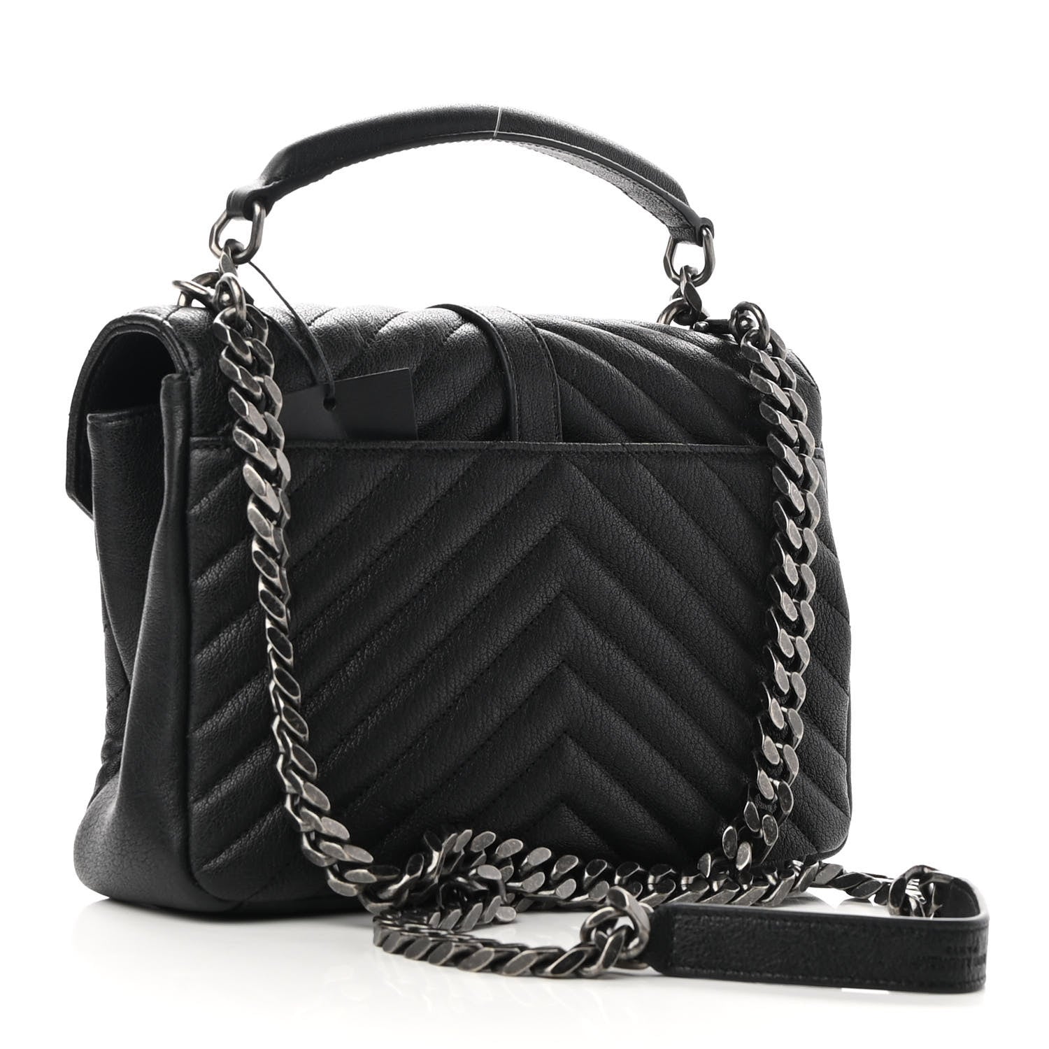 Saint Laurent Sheepskin Matelasse Chevron Monogram Medium College Bag Black 3 of 7