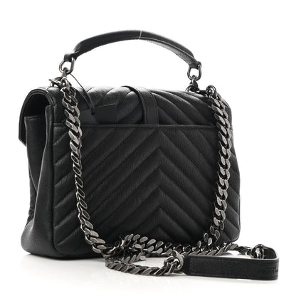 Saint Laurent Sheepskin Matelasse Chevron Monogram Medium College Bag Black 3 of 7
