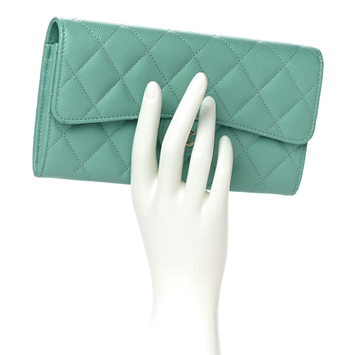 Caviar Quilted Large Gusset Flap Wallet Green