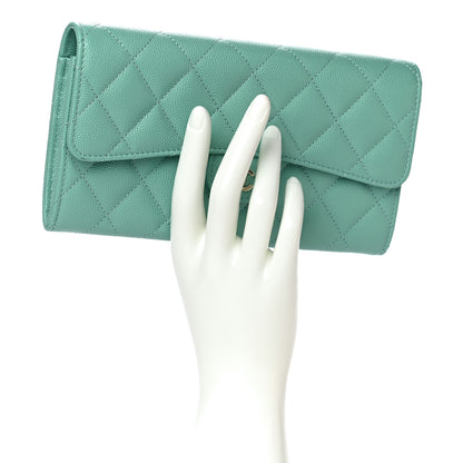 Chanel Caviar Quilted Large Gusset Flap Wallet Green 2 of 11