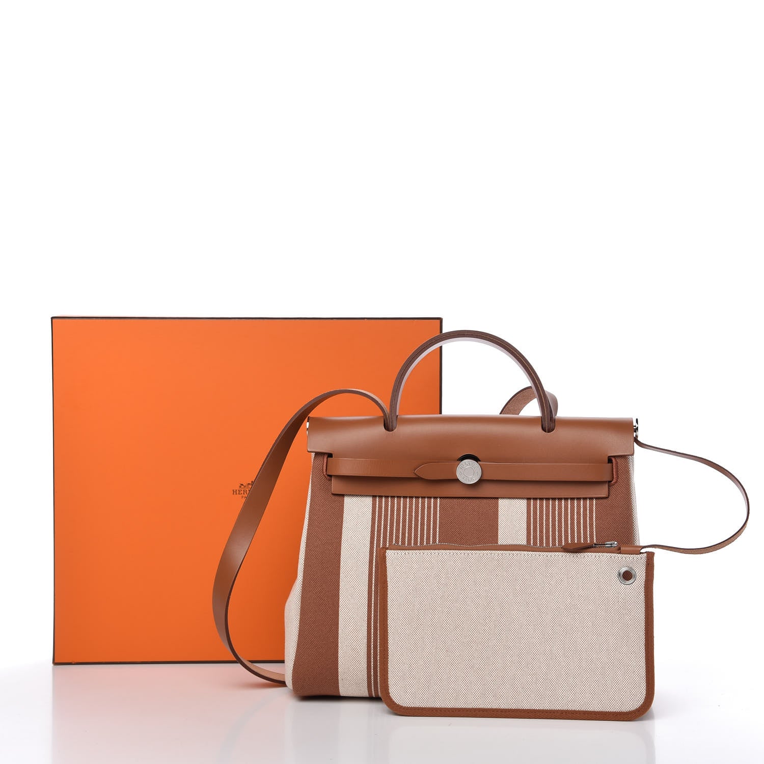 Hermes Vache Hunter Toile H Vibration Herbag Zip Retourne 31 PM Fauve Ecru Beige 10 of 10
