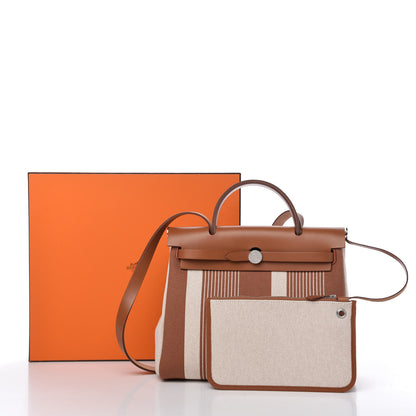 Hermes Vache Hunter Toile H Vibration Herbag Zip Retourne 31 PM Fauve Ecru Beige 10 of 10