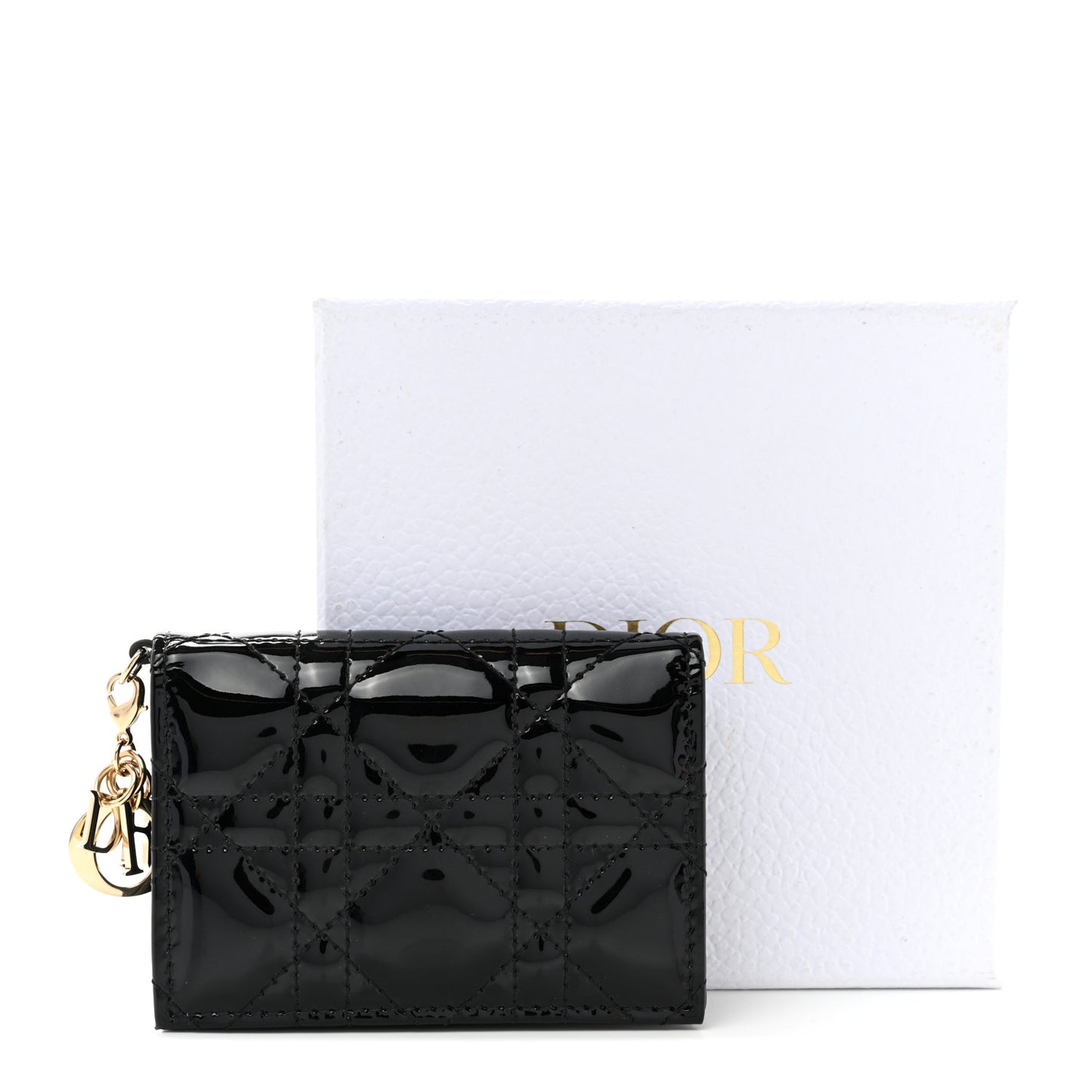 Patent Cannage Small Lady Dior Flap Card Holder Black