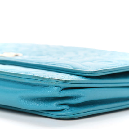 Chanel Lambskin Camellia Embossed Wallet On Chain WOC Turquoise 8 of 9