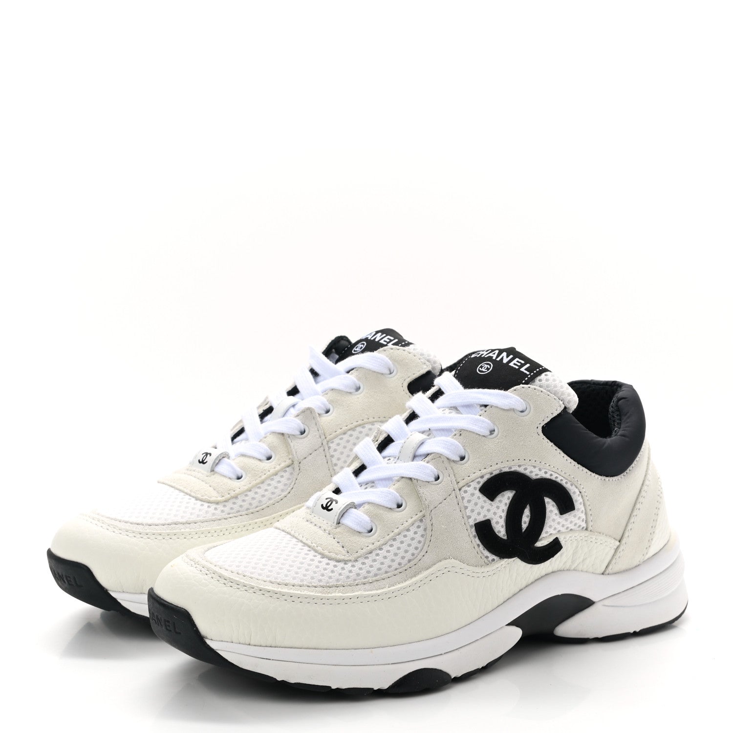 Chanel Mesh Suede Grained Calfskin Womens CC Sneakers 38 Black White 3 of 8