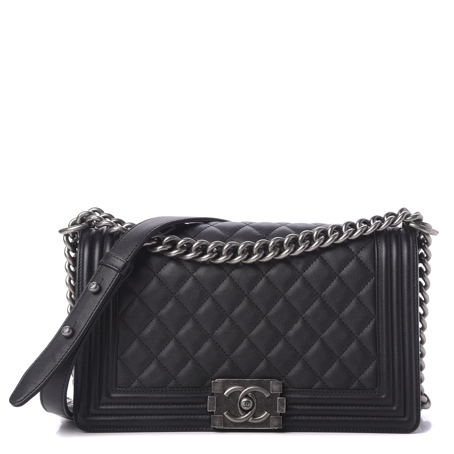 Calfskin Quilted Medium Boy Flap Black