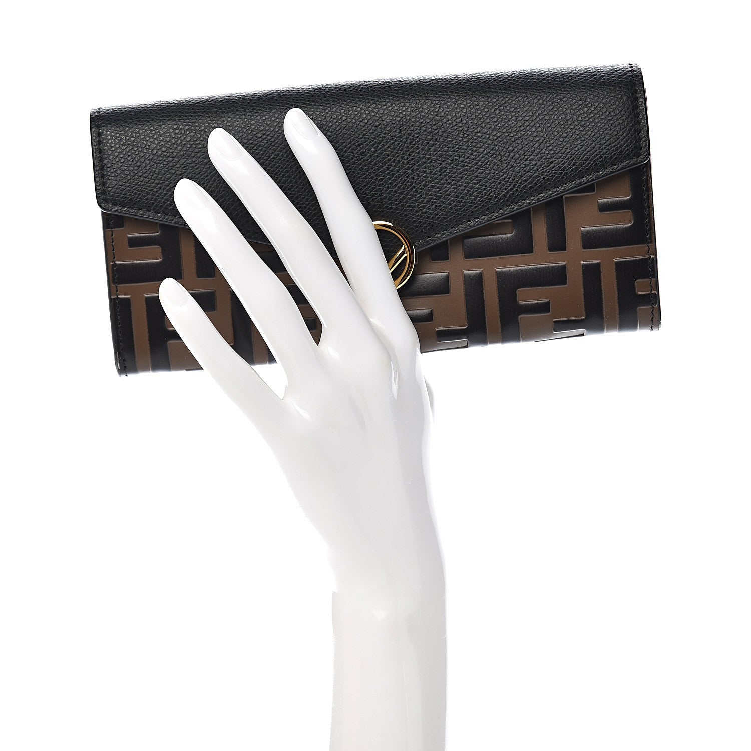 Fendi Vitello Cruise F is Fendi Bi-Color FF 1974 Embossed Continental Envelope Wallet Maya Black 2 of 7