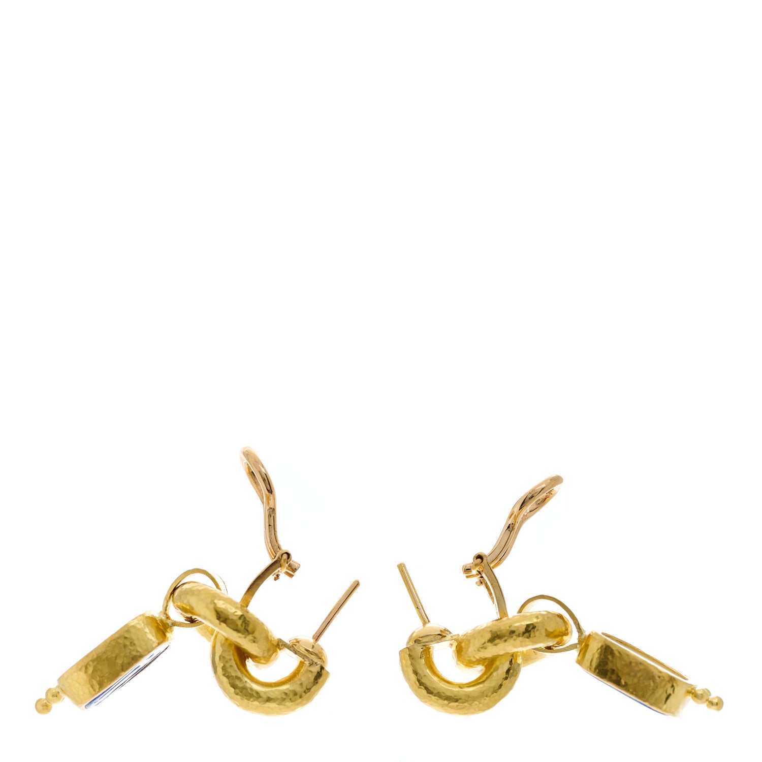 Elizabeth Locke 19K Yellow Gold Cerulean Venetian Glass Intaglio God and Pillar Cheerio Drop Earrings 3 of 5