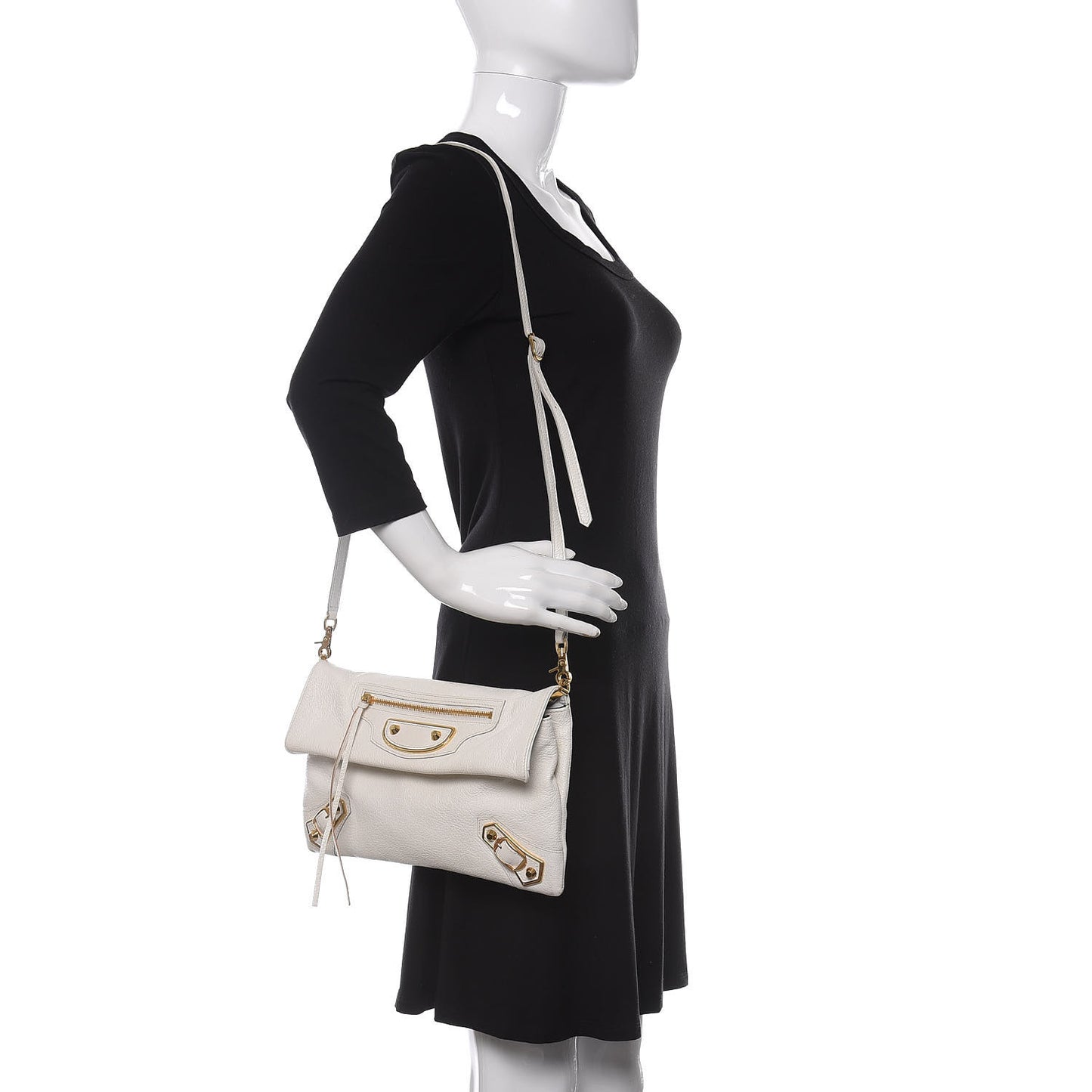 Chevre Gold Metallic Edge Hardware Envelope Clutch White