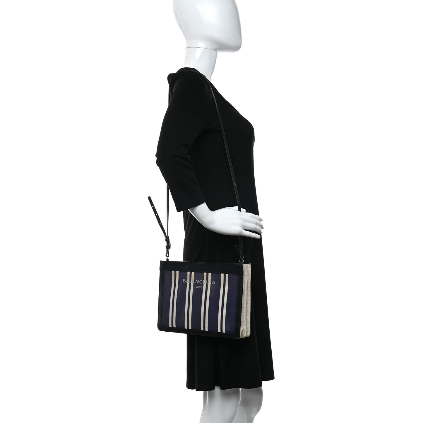 Cotton Canvas Striped Pochette Crossbody Bag Navy