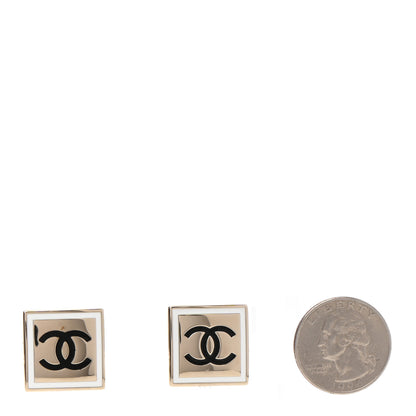 Chanel Metal Enamel CC Square Earrings Gold Black White 2 of 5