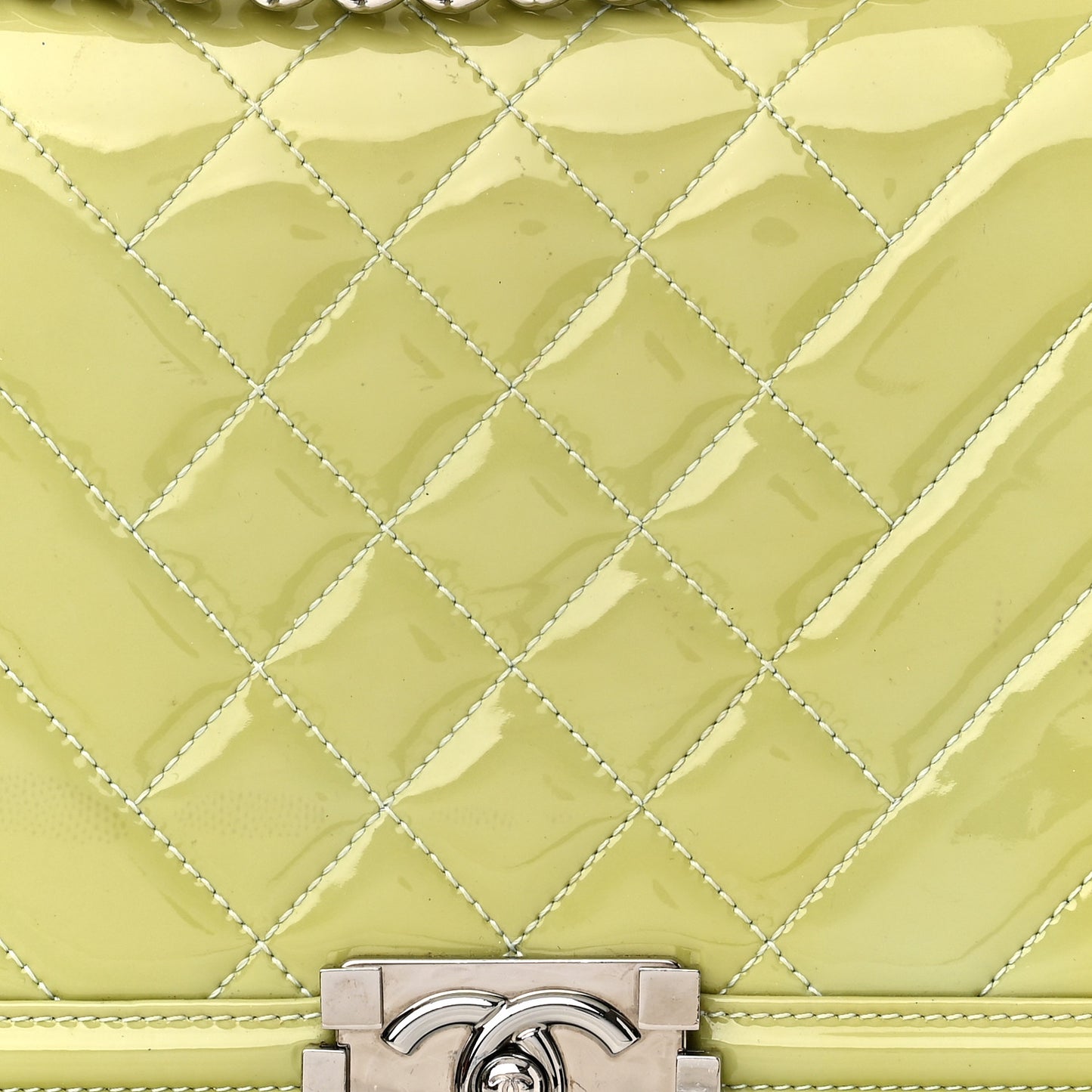 Patent Chevron Quilted New Medium Boy Flap Green