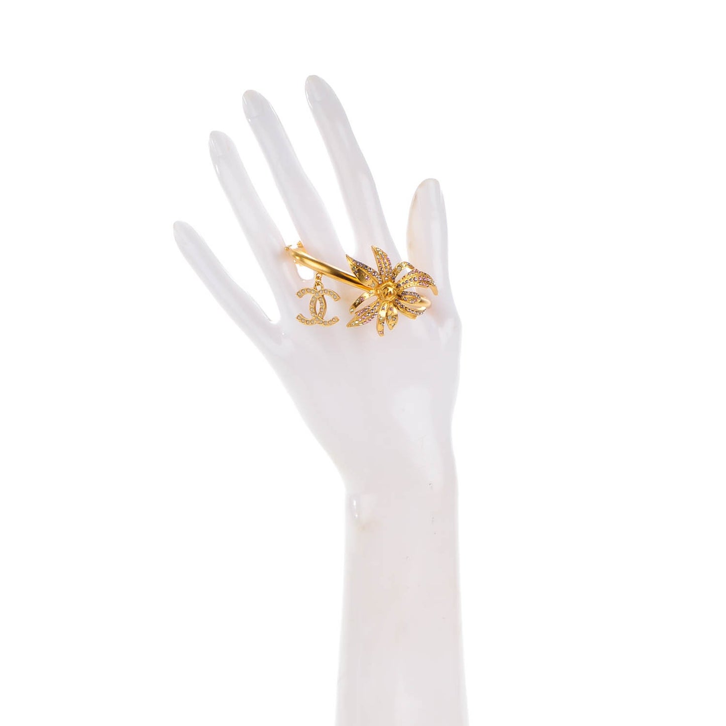 Pearl Crystal CC Palm Tree Cuff Gold
