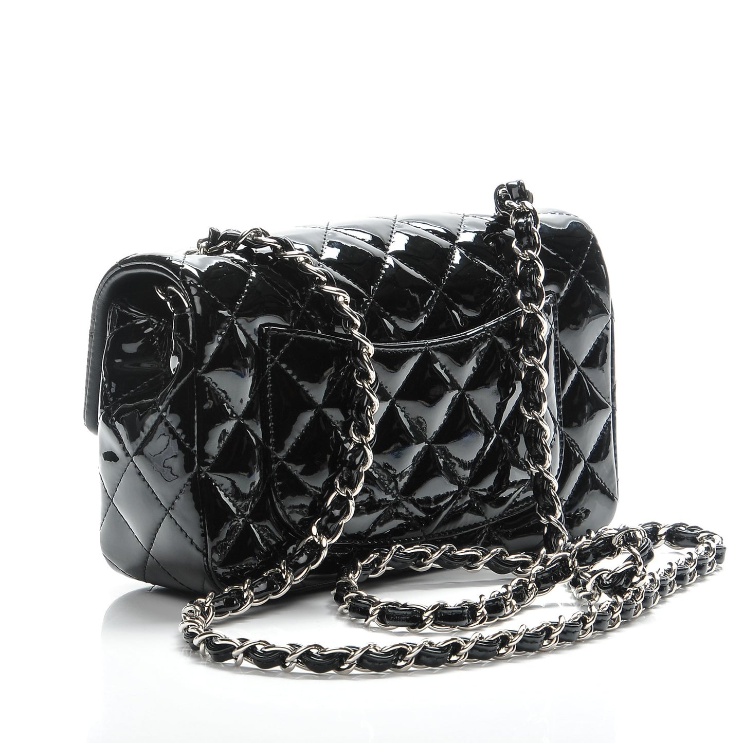 Patent Calfskin Quilted Mini Rectangular Flap Black