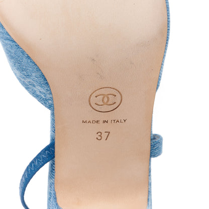 Chanel Denim Cap Toe Denim Slingback Pumps 37 Blue 6 of 8