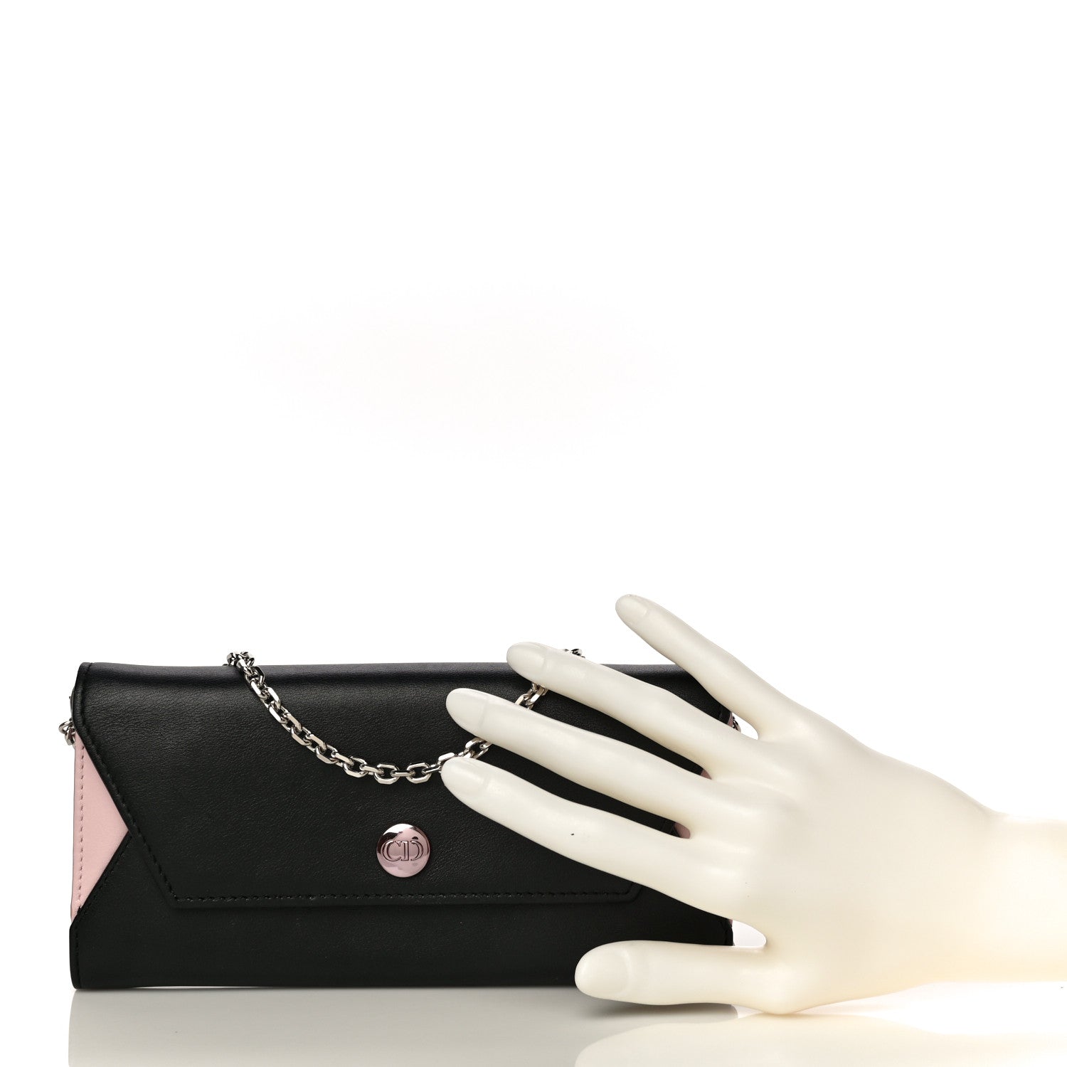 Christian Dior Calfskin Bi-Color Envelope Chain Wallet Pink Black 2 of 15