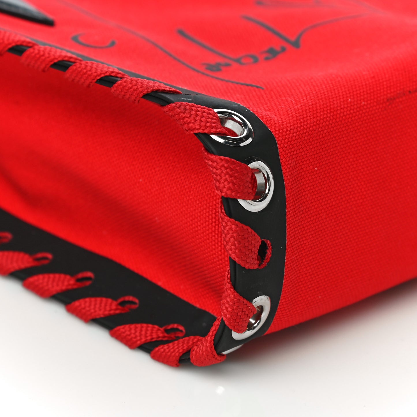 Braided Canvas Mini Cabalace Shopper Tote Red Black