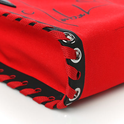 Christian Louboutin Braided Canvas Mini Cabalace Shopper Tote Red Black 10 of 13