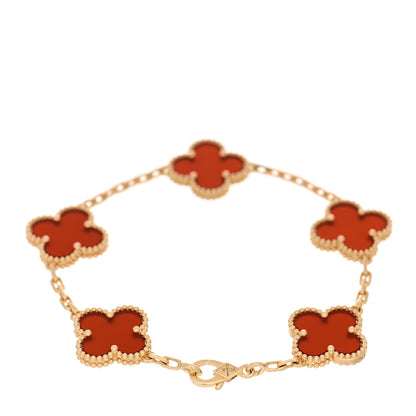 Van Cleef & Arpels 18K Yellow Gold Carnelian 5 Motifs Vintage Alhambra Bracelet 2 of 4