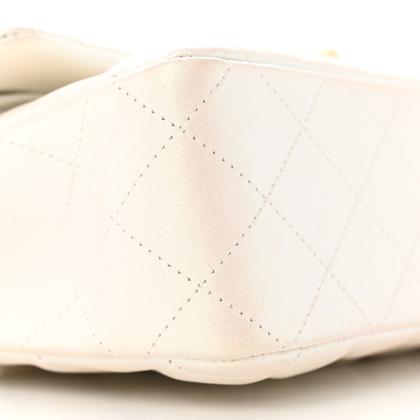 Iridescent Calfskin Quilted Medium Double Flap White