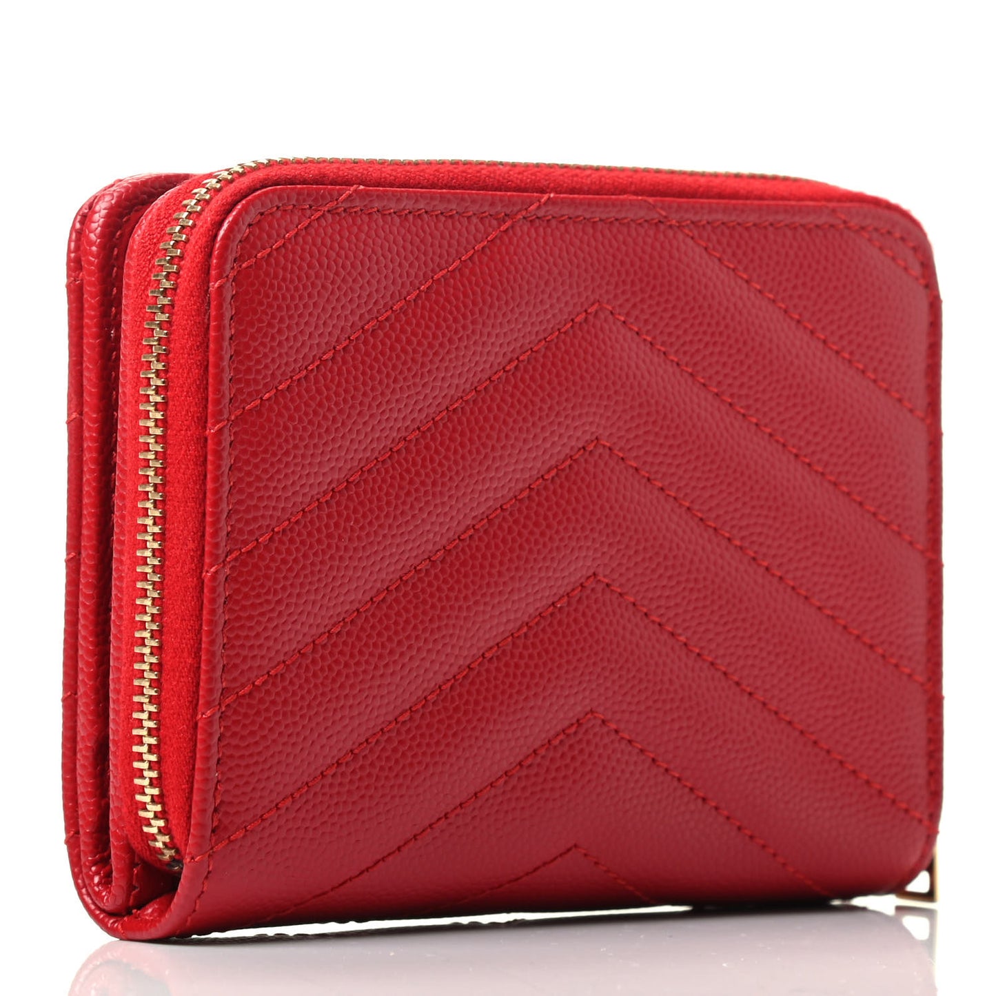 Grain De Poudre Matelasse Chevron Monogram Compact Zip Around Wallet New Red