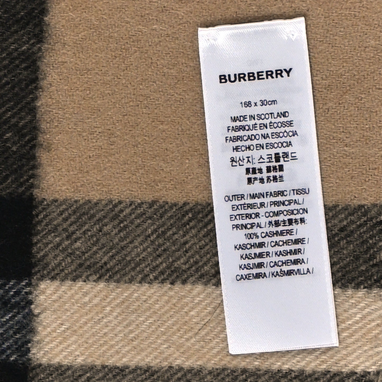 Cashmere Giant Check Fringe Scarf Camel