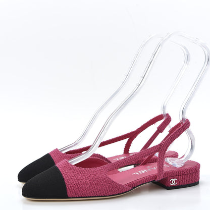 Chanel Tweed Cap Toe CC Slingback Flat 36 Pink 2 of 9