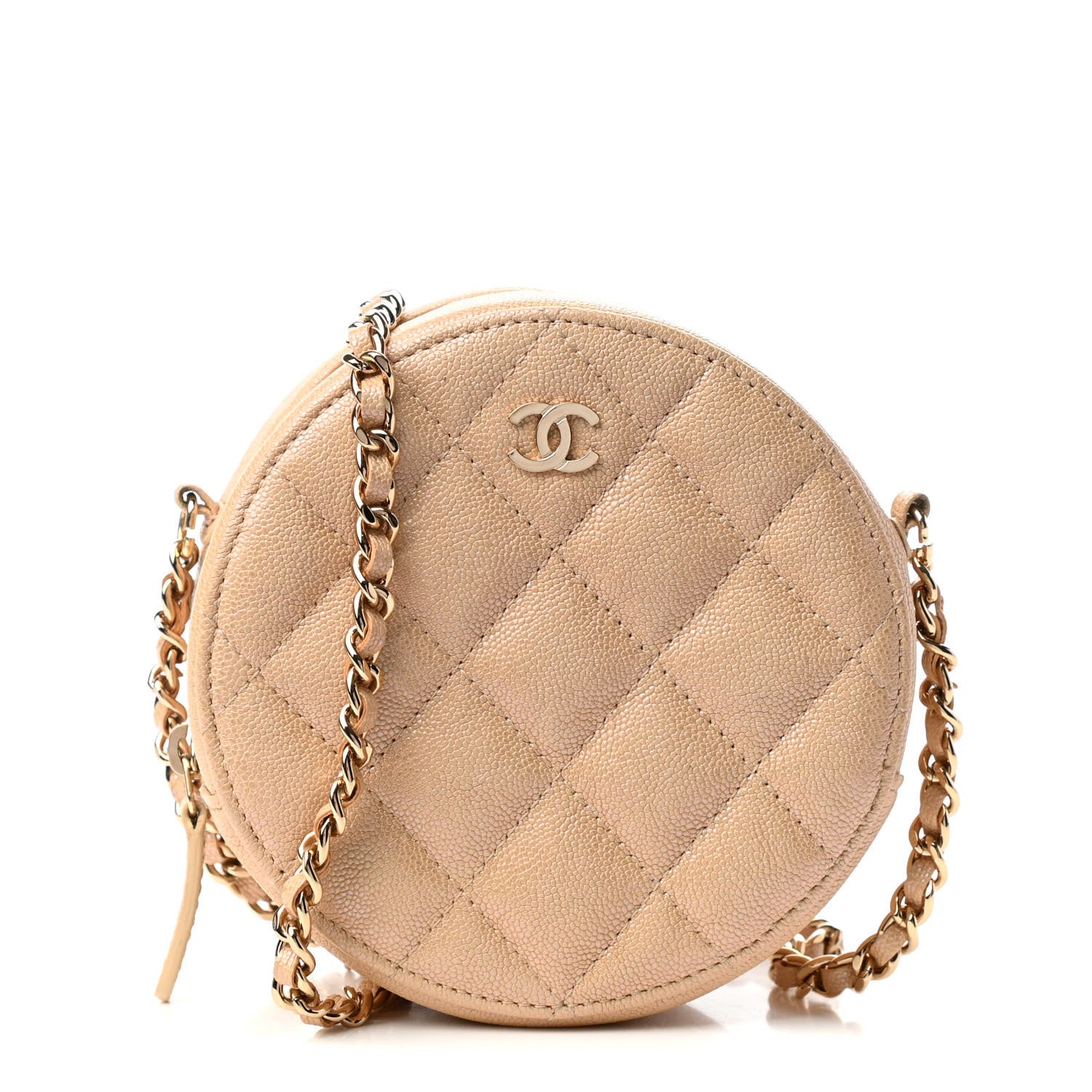 Chanel Iridescent Caviar Quilted Round Clutch With Chain Beige 1 of 8