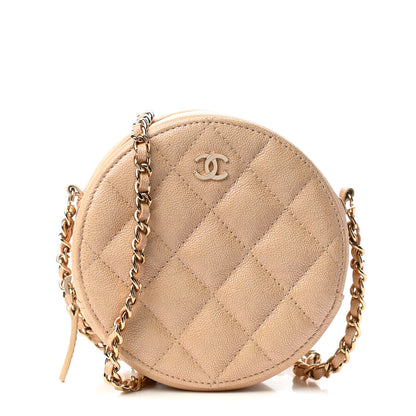 Chanel Iridescent Caviar Quilted Round Clutch With Chain Beige 1 of 8
