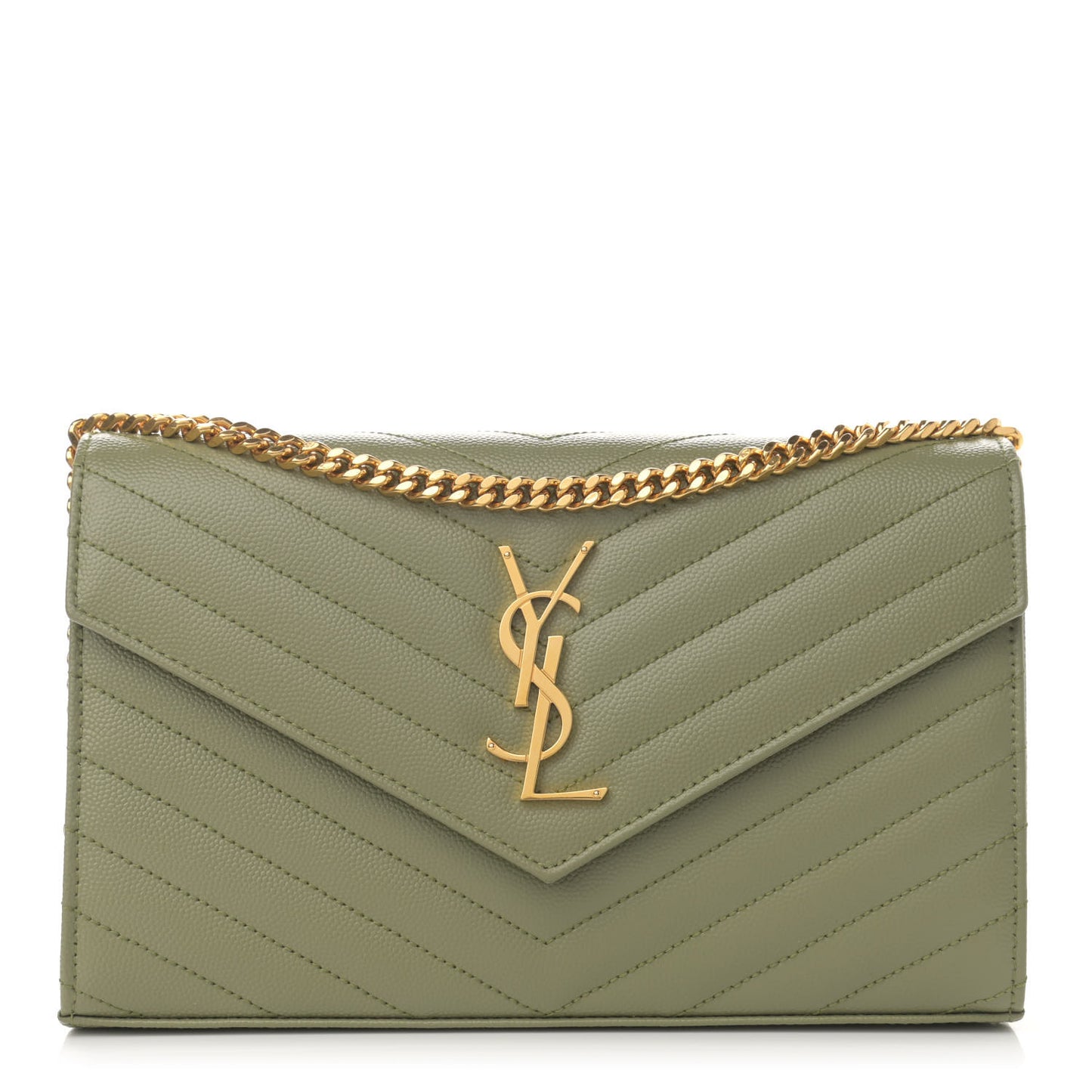Grain De Poudre Matelasse Chevron Monogram Chain Wallet Pistachio