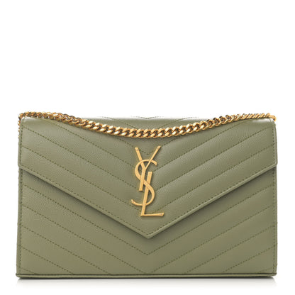 Saint Laurent Grain De Poudre Matelasse Chevron Monogram Chain Wallet Pistachio 1 of 11