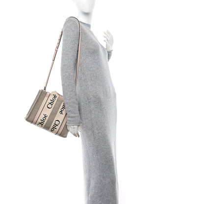 Chloe Linen Calfskin Small Woody Ribbon Tote With Strap White Pink 2 of 10