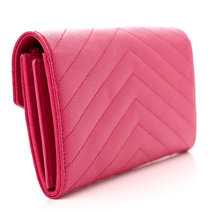 Saint Laurent Grain De Poudre Matelasse Chevron Monogram Flap Wallet Bubblegum 3 of 8