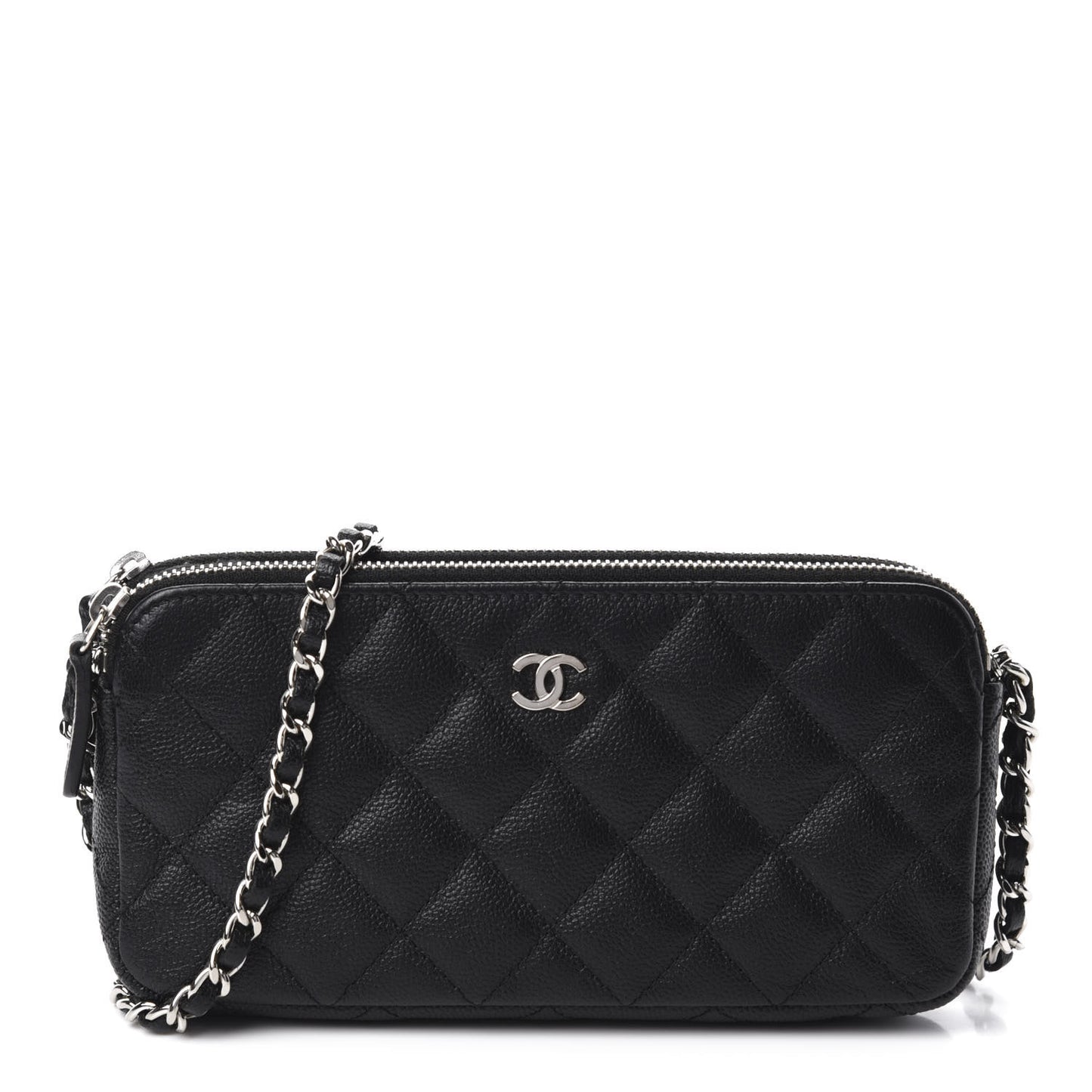 Caviar Quilted Small Clutch With Chain Black