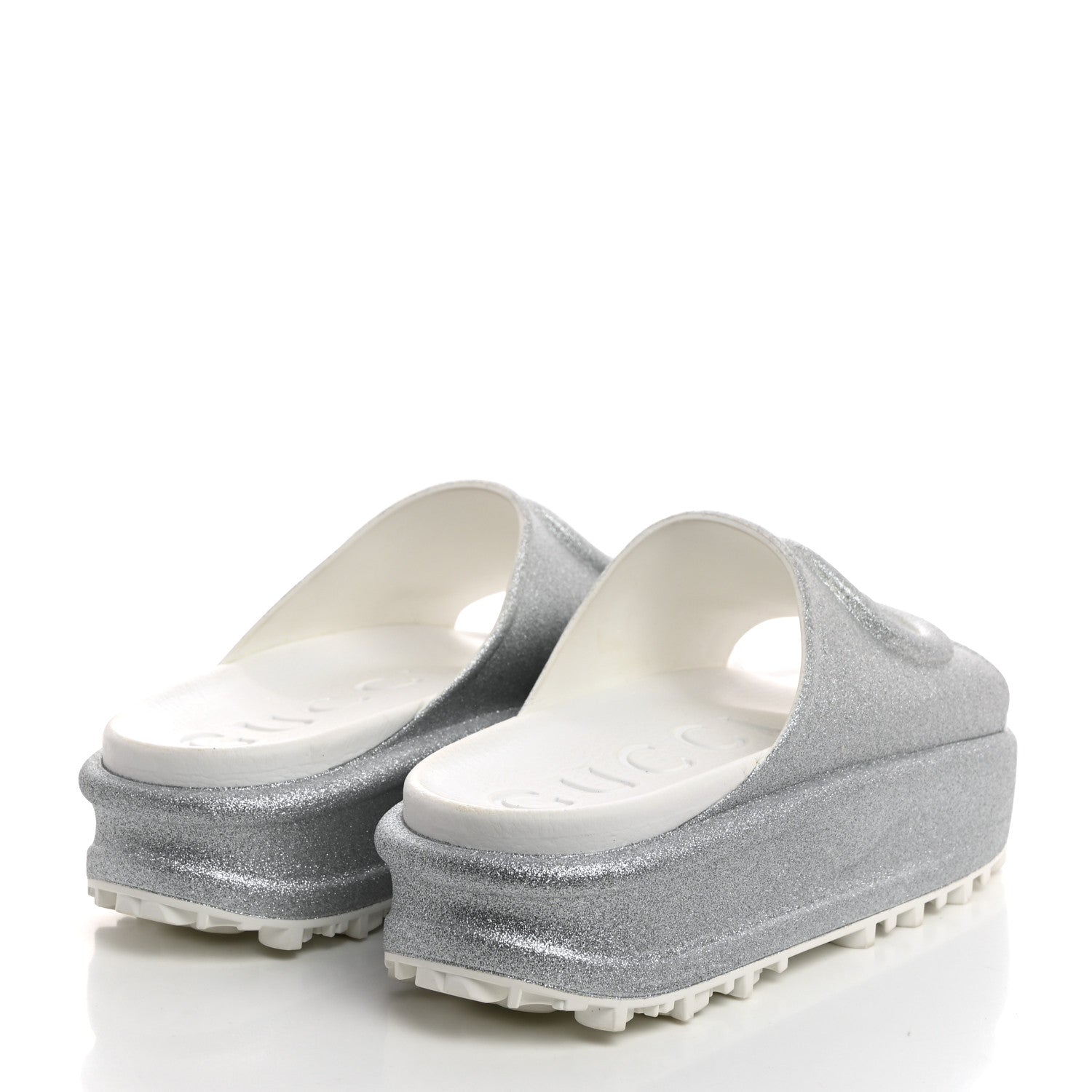 Gucci Glitter Rubber Womens Interlocking G Platform 42mm Slide Sandals 39 Silver 4 of 9
