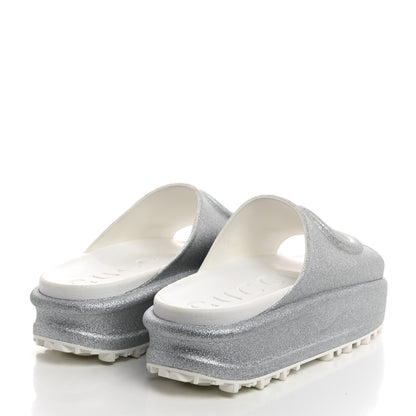 Gucci Glitter Rubber Womens Interlocking G Platform 42mm Slide Sandals 39 Silver 4 of 9