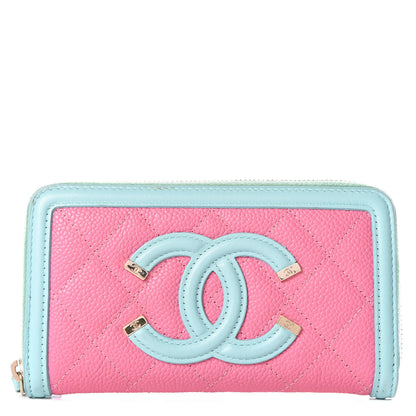 Chanel Caviar Quilted Medium Filigree Zip Around Wallet Pink Blue Green 1 of 11