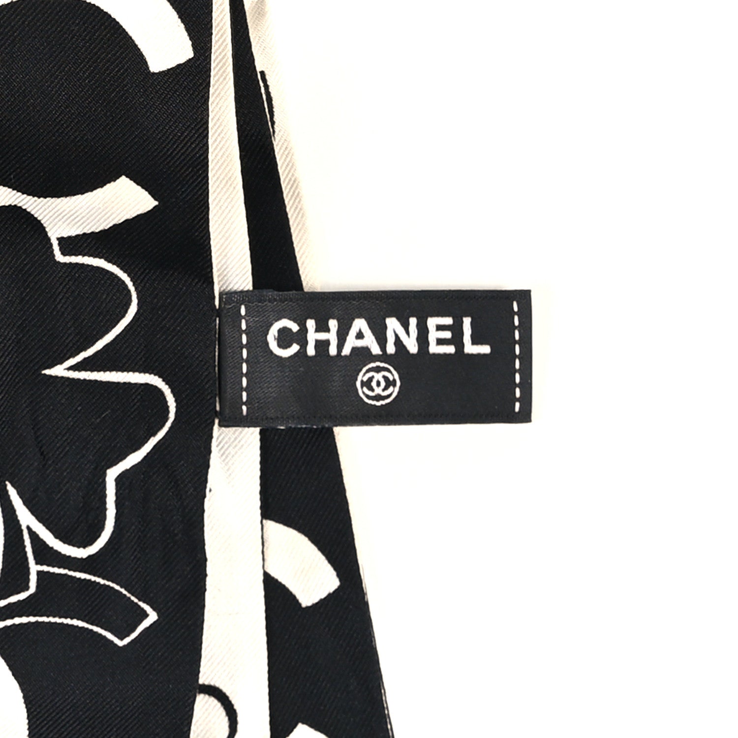 Chanel Silk Slim CC Clover Bandeau Scarf Black White 3 of 3
