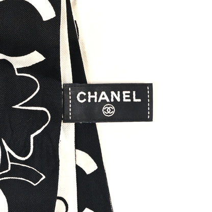 Chanel Silk Slim CC Clover Bandeau Scarf Black White 3 of 3