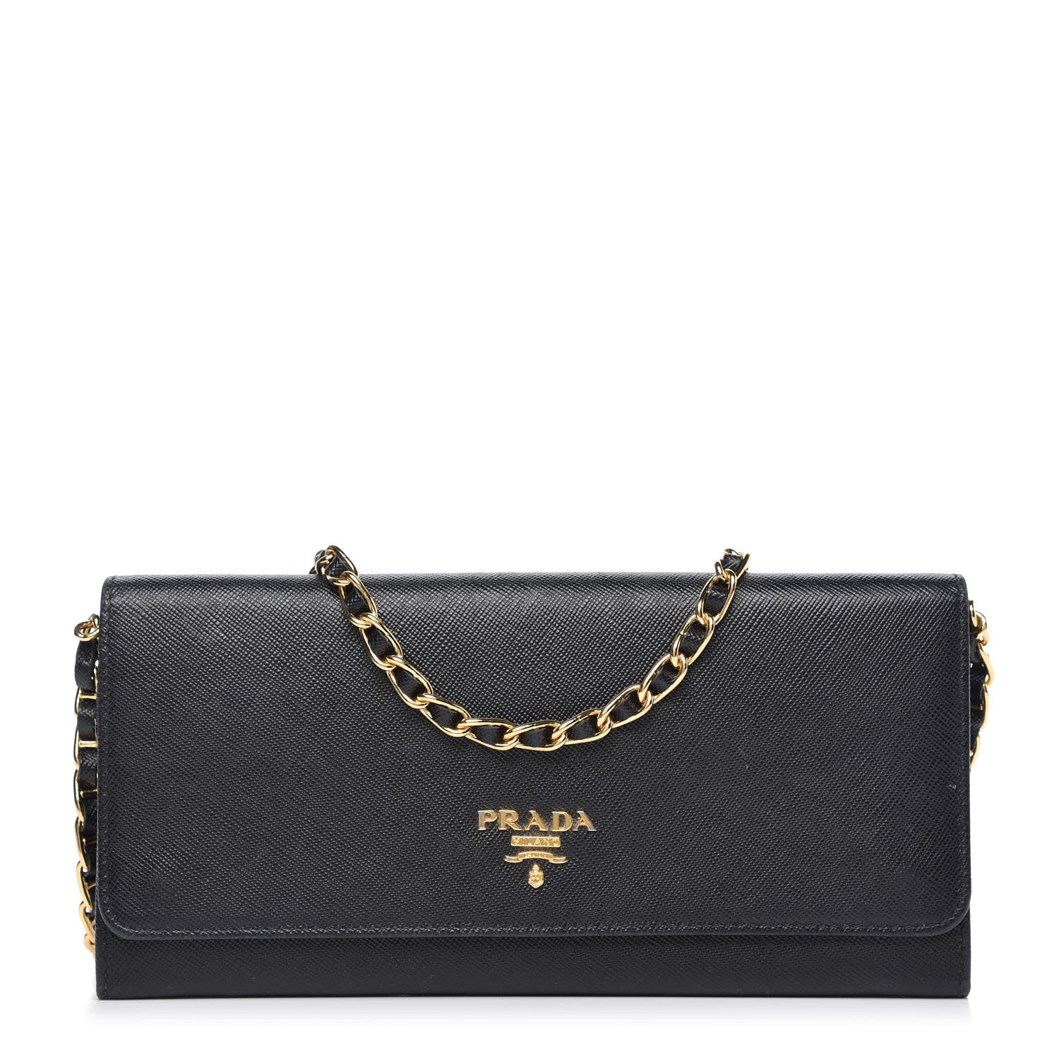 Prada Saffiano Metal Oro Chain Wallet Black 1 of 11