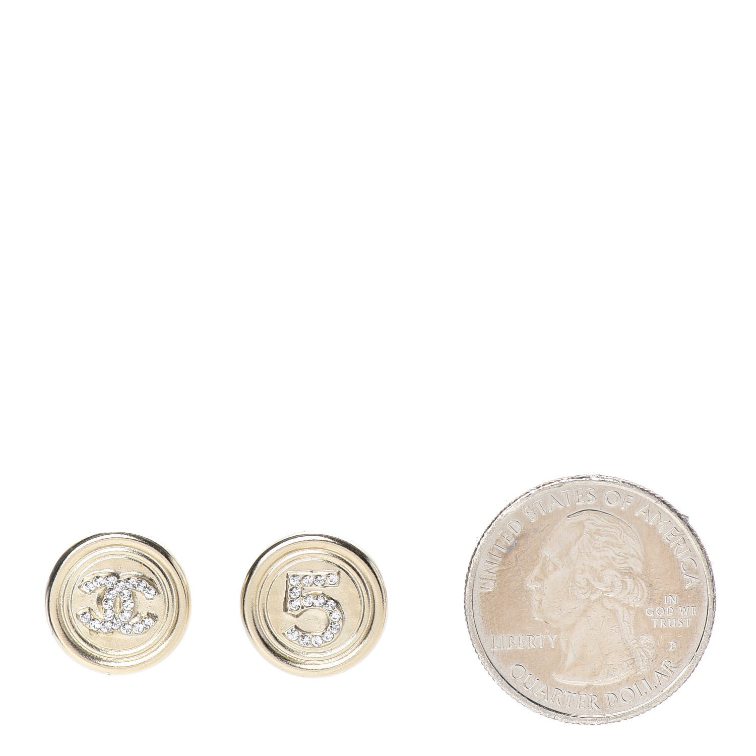 Chanel Crystal CC Round Earrings Light Gold 2 of 5