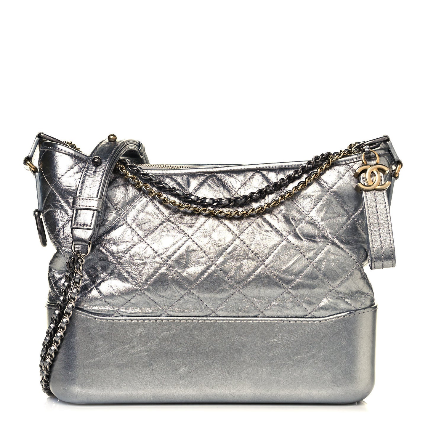 Metallic Lambskin Calfskin Quilted Medium Gabrielle Hobo Silver